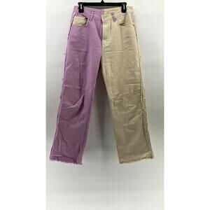 RAGGED JEANS Women's Lilac-Beige Two-Tone Straight-Leg Frayed Jean SZ 30